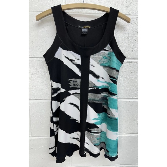 eva varro Dresses & Skirts - Eva Varro Women's Sleeveless A-Line Tank Dress Black White Teal Abstract / Sz XS